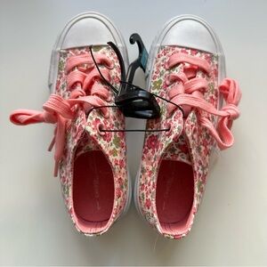 Kids Floral Canvas Sneakers Pink Lace Shoes Size 1 BNWT